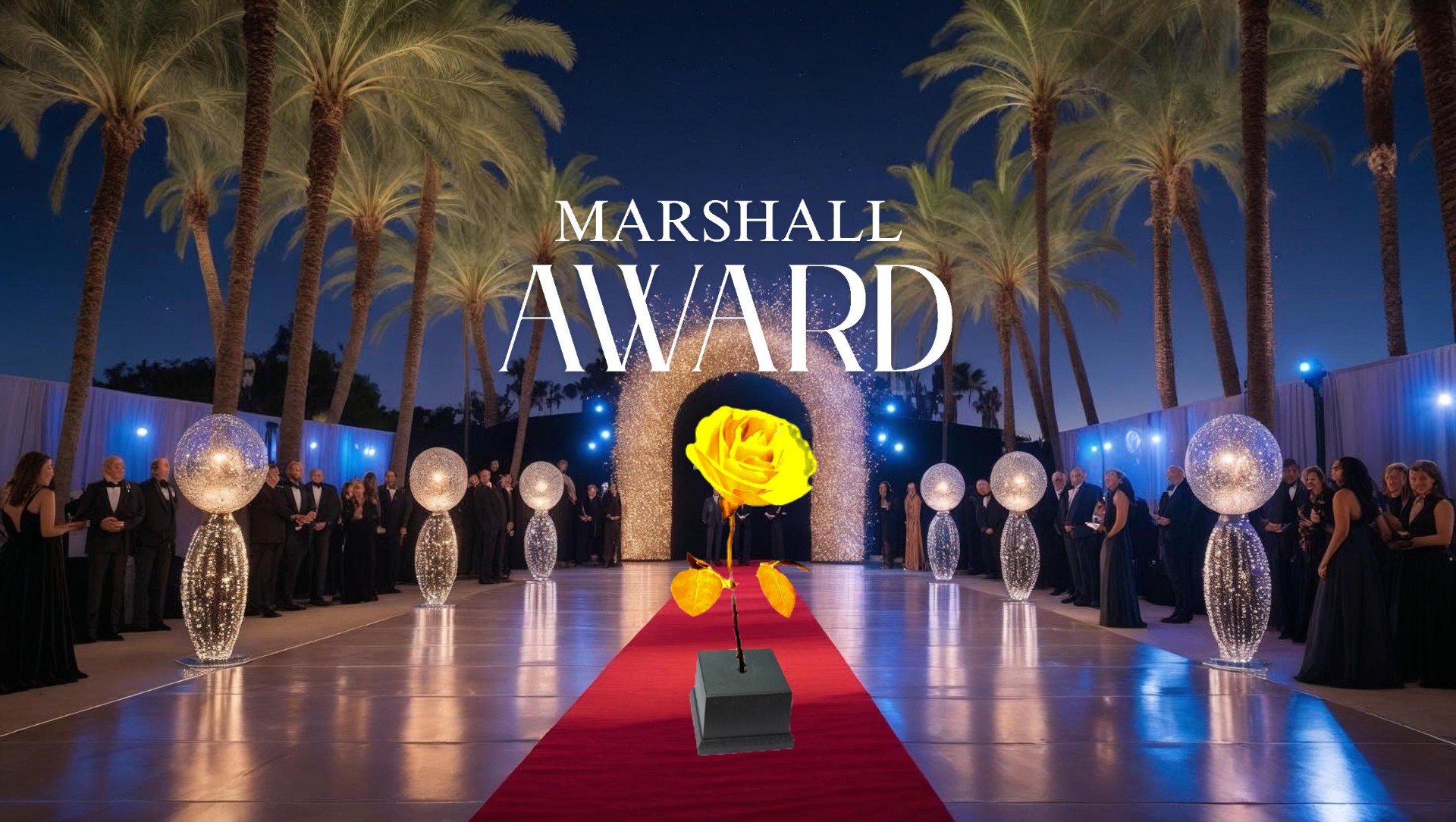 MARSHALL AWARD ceremony — palm-lined red carpet under West Hollywood night sky